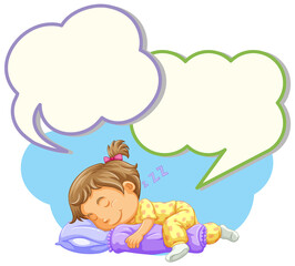 Poster - Speech bubble template with girl sleeping