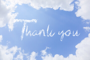 Text THANK YOU made of clouds in blue sky