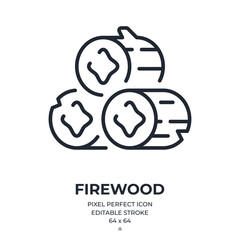 Wall Mural - Firewood editable stroke outline icon isolated on white background flat vector illustration. Pixel perfect. 64 x 64.