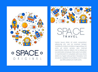 Wall Mural - Space Travel Design with Rocket and Planet as Cosmic Exploration Vector Template