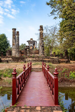 Wat Sangkhawat, Cut Buddha Statue Ruins Temple In Sukhothai Historical Park In Thailand