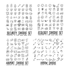 Wall Mural - Doodle Vector collection of Security, Ecology, Airport and Arrow eps10