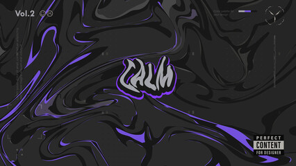 Wall Mural - trendy background with liquid texture in dark grey colors with purple accent. 