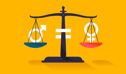 Wall Mural - equal gender scale - equality weight scale with gender signs in flat design vector illustration with