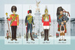 Queen's Guards. Grenadier, Lifeguard, King's Troop, Scots Guard.