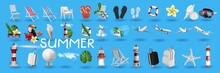 Realistic 3D Vector Summer Holidays Symbols Objects Set. Summer Vacation, Beach Party Realistic 3d Objects Isolated. Vector Illustration EPS 10.