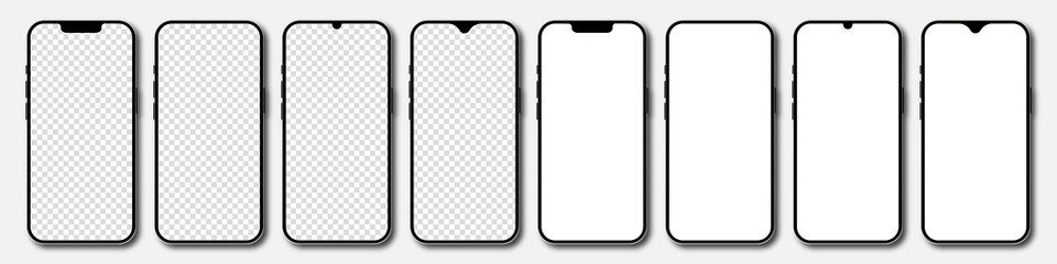 set of realistic models smartphone with transparent screens. smartphone mockup collection. phone moc