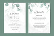 Wedding invitation watercolor eucalyptus greenery leave set. Template minimal greeting card set.  
