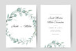 Wedding minimal invitation template card set.  Watercolor eucalyptus painting greenery color.