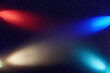 © andreyfire - On a dark blue soft gradient background, crossed oncoming beams of blue red white and turquoise gradient light