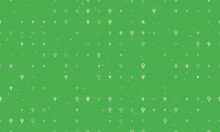 Seamless Background Pattern Of Evenly Spaced White Astrological Pluto Symbols Of Different Sizes And Opacity. Vector Illustration On Green Background With Stars