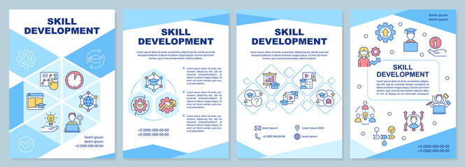 skill development blue brochure template. achieving career goals. leaflet design with linear icons. 