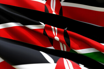 Sticker - The national flag of Kenya from textiles close-up in three versions, soft focus. 3D illustration