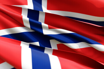 Sticker - The national flag of Norway from textiles close-up in three versions, soft focus. 3D illustration