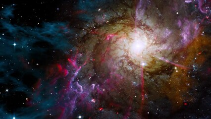 Wall Mural - Space flight slowly moving through universe among planets galaxies stars and nebulae