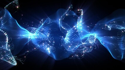 Wall Mural - Abstract scientific fantasy background energy wave form shiny particles light projections rays loop