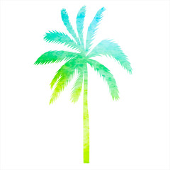 Sticker - palm tree watercolor silhouette, on white background, isolated