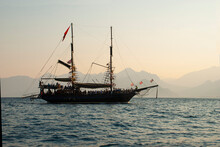 Tourist Sailing Ship At Sea At Dawn