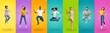 © Prostock-studio - Joyful multiracial people jumping up on colorful backgrounds, showing like