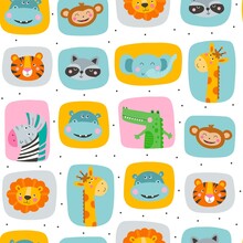Seamless Pattern With Cute Animals. Vector Illustrations