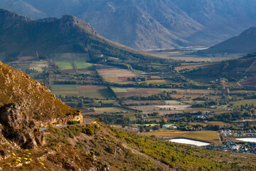 Scenic route with mountain pass and winelands in the back drop