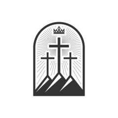 christian illustration. church logo. three crosses on golgotha.