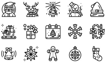 Sticker - Set of Vector Icons Related to Christmas. Contains such Icons as Santa Claus, Reindeer, Snowman, Santa Hat, Sledge, Snowflake and more.