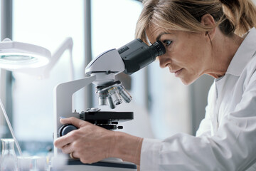 Wall Mural - professional scientist using a microscope