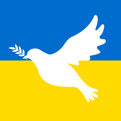 Wall Mural - Vector dove of peace silhouette isolated on Ukraine flag background