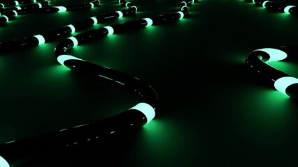 Wall Mural - 3d cables with neon stripes. design. energy flows in black computer cables. neon streams of energy m