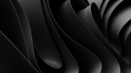 Wall Mural - Abstract black background. Curvy layers wallpaper. 3d rendering