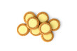 Round shortbread cookies with lemon filling isolated on white background.