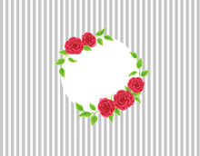 Circular Frame Of Red Roses With Vertical Stripes On A Light Gray Background