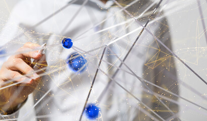 Digital cyberspace with particles and Digital data network connections concept.