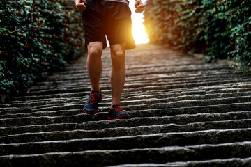 Wall Mural - Low section of man walking down on staircase