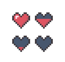 Canvas Print - Cartoon Color Pixel Heart Sign Icon Set Flat Design Style Concept. Vector illustration of Empty and Full Buttons