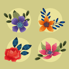 Wall Mural - four flowers natural icons