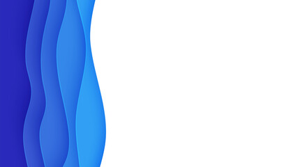 Wall Mural - Abstract background with water waves in paper cut style. 3d wallpaper with cut out deep wavy modern cover. Blue color layers with smooth shadow papercut art. Vector illustration, origami shapes