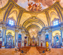 Panoramic View Of The Huge Prayer Hall Of Church Of St Francesco Of Paola, Milan, Italy