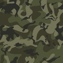 Army Pattern Camouflage Vector Wallpaper, Seamless Modern Texture On Clothes Print. Fabrics. Background Disguise.