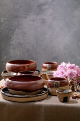 Wall Mural - Asian style table setting with craft tableware