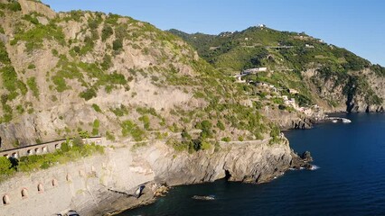 Wall Mural - Aerial view of Riomaggiore village at the Cinque Terre, UNESCO world heritage in Liguria, Italy