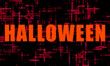 © LIUBOMYR - Halloween inscription in orange in an abstract background of red stripes