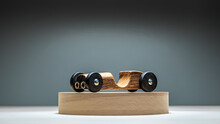 Children's Toy Wooden Sports Car On The Podium