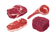 © SON OF MY  FATHER - Different kinds of raw red meat vector illustrations in flat style. Beef steak, pork, filet mignon, lamb chop. Isolated collection of meats.