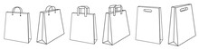Set Of Shopping Bags Icon In Thin Outline, Monoline Style