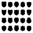 Set of various vintage shield icons. Black heraldic shields. Protection and security symbol, label. Vector illustration.