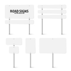Wall Mural - various road, traffic signs. highway signboard on a chrome metal pole. blank white board with place 