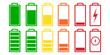 © RSLN - Set of capacity battery icons. Mobile phone charge level illustration sign collection in flat style. Battery icon set. Battery charge charging indicator icons. Battery energy level symbols. image jpg