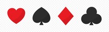 Playing Cards Suits Icons. Heart Dimond Club Spade Suite . Realistic Playing Cards Icons. Gamble Game Cards. Vector Graphic